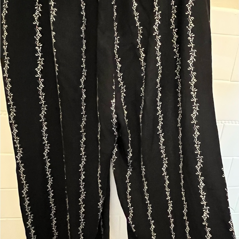 Three Dots Black and White Wide Leg Pants with Textured Stripes